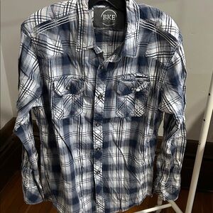 BKE Men's Blue and White Checkered Button-Down Shirt